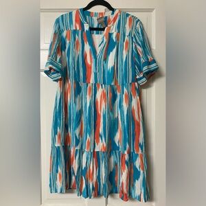 Chico's Blue and Orange Patterned Midi Dress